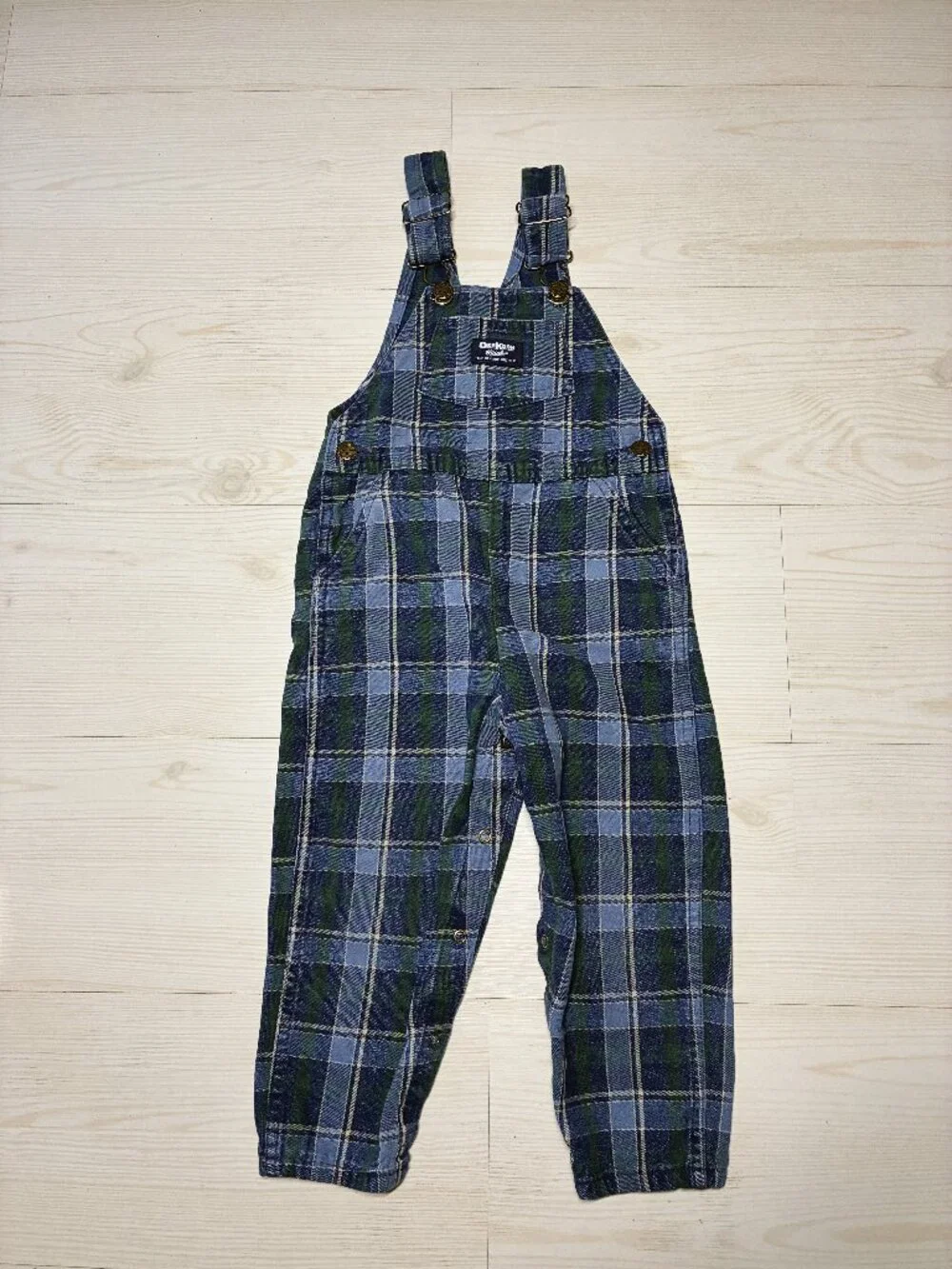 Vintage OshKosh B'gosh Plaid Overalls 24M Blue Green Tartan ength as your toddle